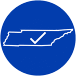 A blue circle holding the Tennessee state outline with a checkmark in the middle.